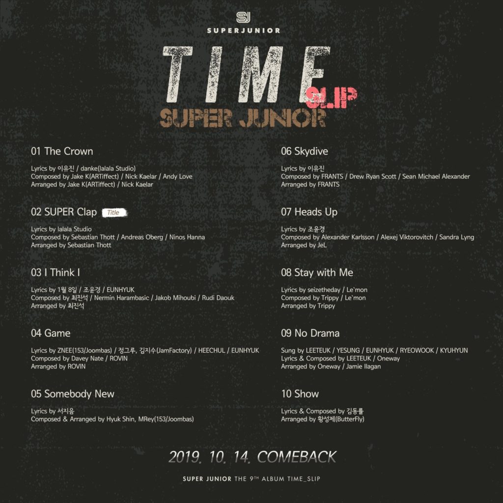 SUPER JUNIOR Time_Slip, noveno álbum, lista de canciones.